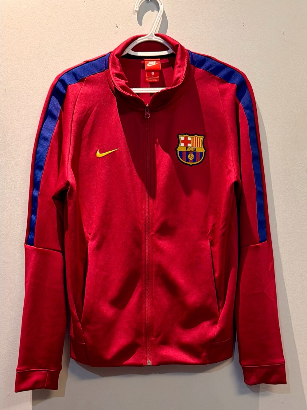 Nike Red FC Barcelona Performance Track Jacket with Blue Stripes